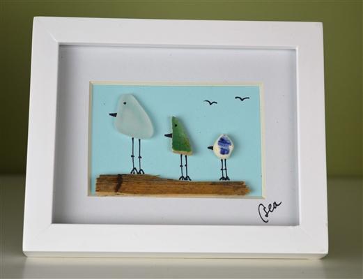 Mini 4x5in framed 3 color bird scene