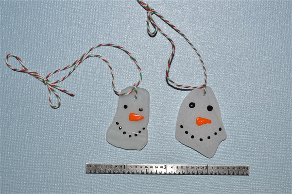 2 Mini snowman seaglass ornaments