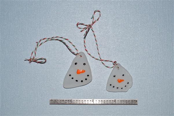 2 Mini snowman seaglass ornaments
